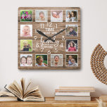 Relógio Quadrado Colagem de Fotos 12 Da Família Da Madeira Rústica<br><div class="desc">Relógio de fotos russo com a inspiradora citação da família "O tempo passado com a família vale a cada segundo". Personalize com 12 de suas fotos favoritas da família.</div>