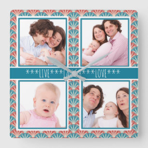 Relógio Quadrado Colagem de Fotos com Padrão Decorativo do Ventila