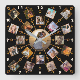 Relógio Quadrado Colagem de Fotos da Família 21 Imagens Bonito Pret