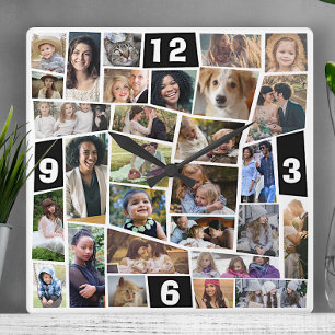 Relógio Quadrado Colagem de Fotos da Família 29 Fotos De Corte Fáci