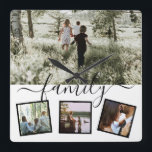Relógio Quadrado Colagem de fotos da família 4 personalizada<br><div class="desc">Personalizado único personalizado por você - modelo de colagem de 4 fotos com detalhes tipográficos - relógio de parede temático da família de Ricaso</div>