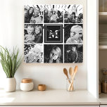 Relógio Quadrado Colagem de Fotos da Família de Monogramas Pretos<br><div class="desc">Colagem de Fotos da Família Monogramas. Uma bela decoração para qualquer quarto. Personalize este design personalizado com o seu próprio monograma inicial ou texto.</div>