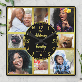 Relógio Quadrado Colagem de Fotos da Família Instagram Imagem Oval 