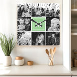 Relógio Quadrado Colagem de Fotos da Família Mint Monograma<br><div class="desc">Colagem de Fotos da Família Monograma. Bela decoração para qualquer quarto. Personalize este design personalizado com seu próprio texto ou inicial monograma.</div>