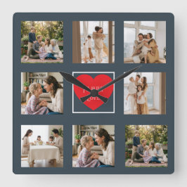 Relógio Quadrado Colagem de Fotos da Família Moderna Amor