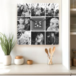 Relógio Quadrado Colagem de Fotos da Família Monograma da Cinza<br><div class="desc">Colagem de Fotos da Família Monograma. Bela decoração para qualquer quarto. Personalize este design personalizado com seu próprio texto ou inicial monograma.</div>