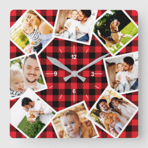 Relógio Quadrado Colagem de Fotos de Família Rustic Farmhouse Buffa