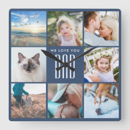 Relógio Quadrado Colagem de Fotos de Memórias Familiares do Dia de 