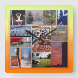 Relógio Quadrado Colagem de Fotos de Roxbury, Massachusetts 9958