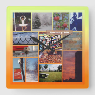 Relógio Quadrado Colagem de Fotos de Roxbury, Massachusetts 9958