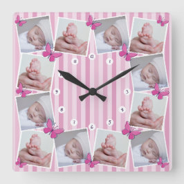 Relógio Quadrado Colagem de Fotos do Bebê nos Primeiros 12 Meses Bo