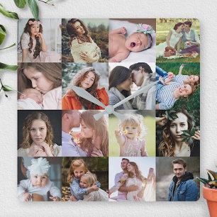 Relógio Quadrado Colagem de Fotos do Instagram 16 Simples DIY Perso