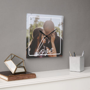 Relógio Quadrado Colagem de Fotos e Texto Personalizada