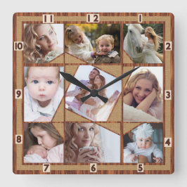 Relógio Quadrado Colagem de Fotos Familiares 9 Fotos Instagram Burl