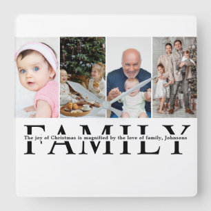 Relógio Quadrado Colagem de Fotos Moderna 4 Família Citação de Nata