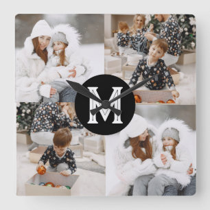 Relógio Quadrado Colagem de Fotos Personalizada com Monograma