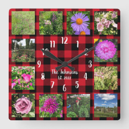 Relógio Quadrado Colagem de Fotos Personalizada Country Vermelho Xa