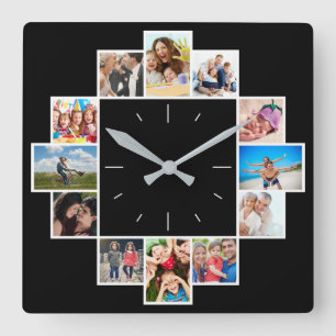 Relógio Quadrado Colagem de Fotos Personalizada da Família 12 Memór