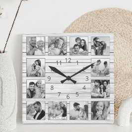 Relógio Quadrado Colagem de Fotos Personalizada da Família de Madei