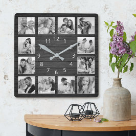 Relógio Quadrado Colagem de Fotos Personalizada da Família Elegante