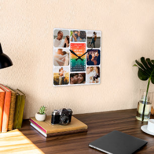 Relógio Quadrado Colagem de Fotos Sunset Sr. e Sra. 1rua Aniversári