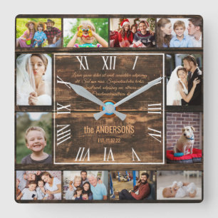Relógio Quadrado Colagem fotográfica da família de Wooden 12, num