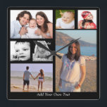 Relógio Quadrado Colagem Fotográfica Personalizada De Um Tipo<br><div class="desc">clocks de designer de Ricaso ...  carregue suas fotos/imagens e adicione seu próprio texto ...  fácil de design do seu próprio relógio de parede - mude o fundo e as cores do texto clicando em personalizar - crie facilmente um único tempo para manter a paz</div>
