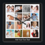 Relógio Quadrado Colagem Fotográfica Um De Um Tipo Personalizado<br><div class="desc">Foto Colagem de produtos personalizados de Ricaso ...  carregue suas próprias fotos/imagens e adicione seu próprio texto .. fácil de personalizar seu próprio relógio de parede - altere a cor de fundo clicando em personalizar</div>