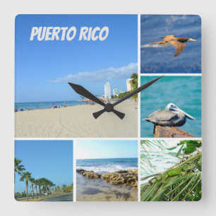 Relógio Quadrado Colagem natural de San Juan, Porto Rico