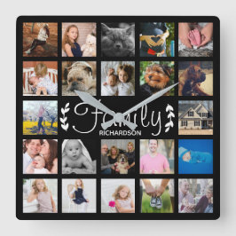 Relógio Quadrado Colagem & nome modernos da foto de família 22