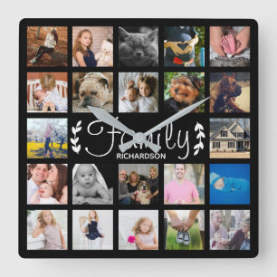 Relógio Quadrado Colagem & nome modernos da foto de família 22