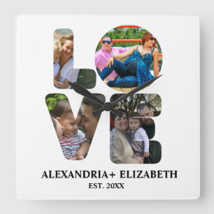 Relógio Quadrado Colagem personalizada de fotos de amor moderno 4 p