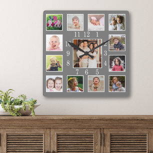 Relógio Quadrado Colar de Fotos Personalizado de 13 Fotos da Famíli