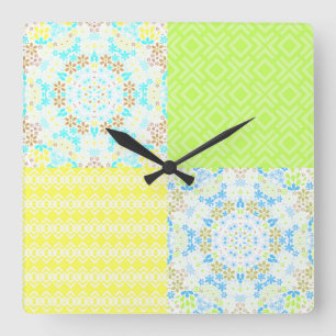 Relógio Quadrado Colcha de retalhos retro ornamental vintage floral