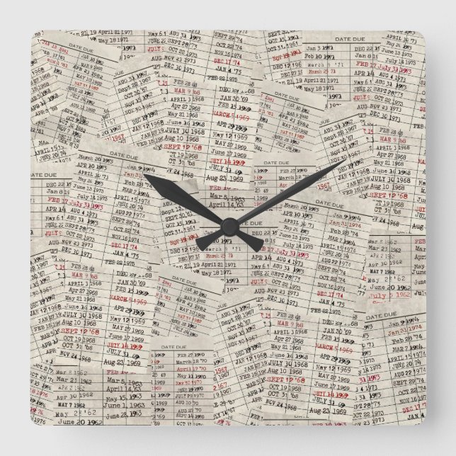 Relógio Quadrado Coleção de Cartão de Biblioteca Antigo (Frente)