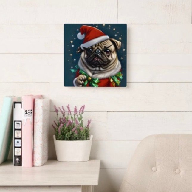 Relógio Quadrado Coleção Puggy Claus (Wall Clock backside hanging slot  non-ticking design. 2 sizes: 8" diameter or 10.75" diameter.)