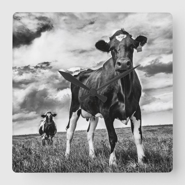 Relógio Quadrado Colheita de espera de BW (Frente)