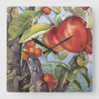Relógio Quadrado Colheita de Frutas da Árvore de Pessegueira de Aqu