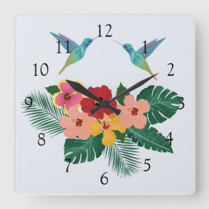 Relógio Quadrado Colibris e pulso de disparo de parede das flores