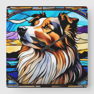 Relógio Quadrado Collie StainGlass look