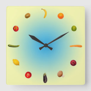 Relógio Quadrado Colorful Clock with vegetables and fruits