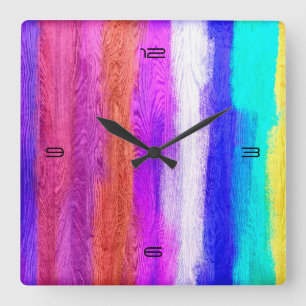Relógio Quadrado Colorful Modern Wood Grain Background #9