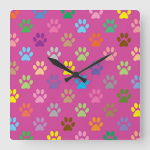 Relógio Quadrado Colorful paw prints pattern