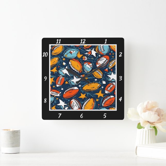 Relógio Quadrado Colorful Star Football  (Lar)