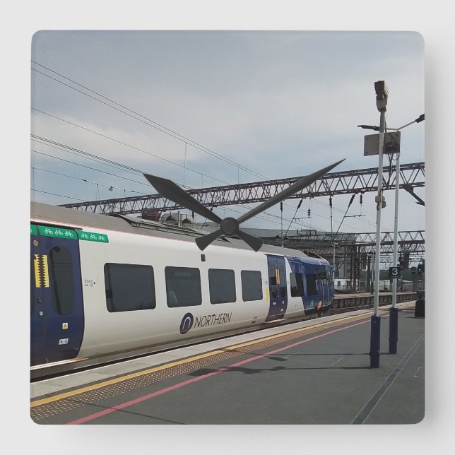 Relógio Quadrado Comboio azul e branco (Frente)