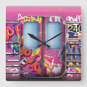 Relógio Quadrado Comboio do metro de grafite