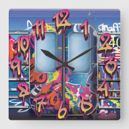 Relógio Quadrado Comboio do metro de grafite