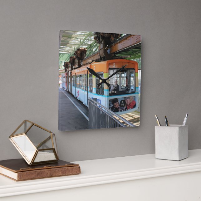 Relógio Quadrado Comboio Flutuante Wuppertal Azul Laranja (Escritório)