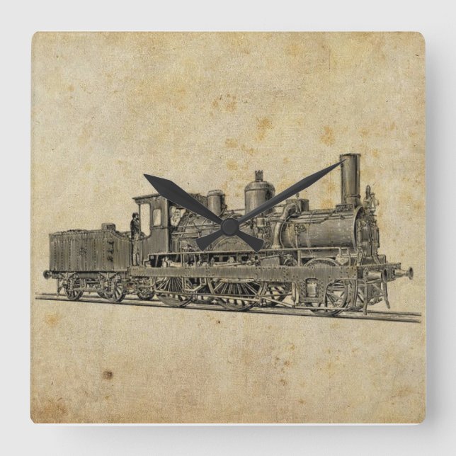Relógio Quadrado Comboio Vintage Steampunk (Frente)