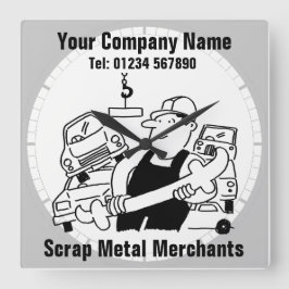 Relógio Quadrado Comerciantes de Sucata de Metal Cartoon